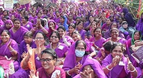 ASHA and Anganwadi workers celebrating the salary hike in West Bengal
